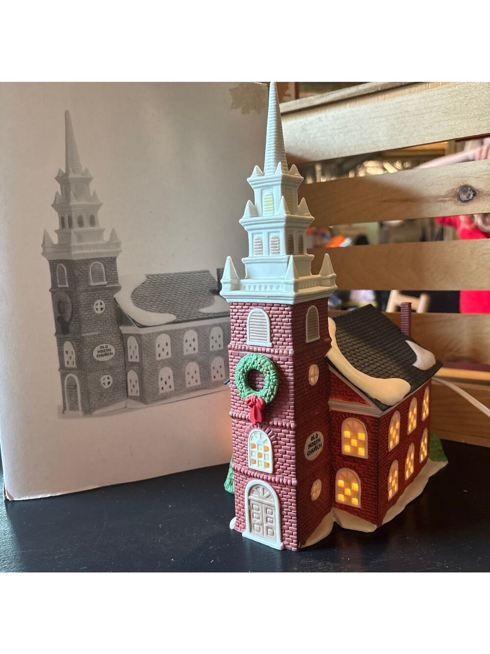 Department 56 OLD NORTH CHURCH with Light Cord Bulb Box Tag #5932-3 Retired 1988